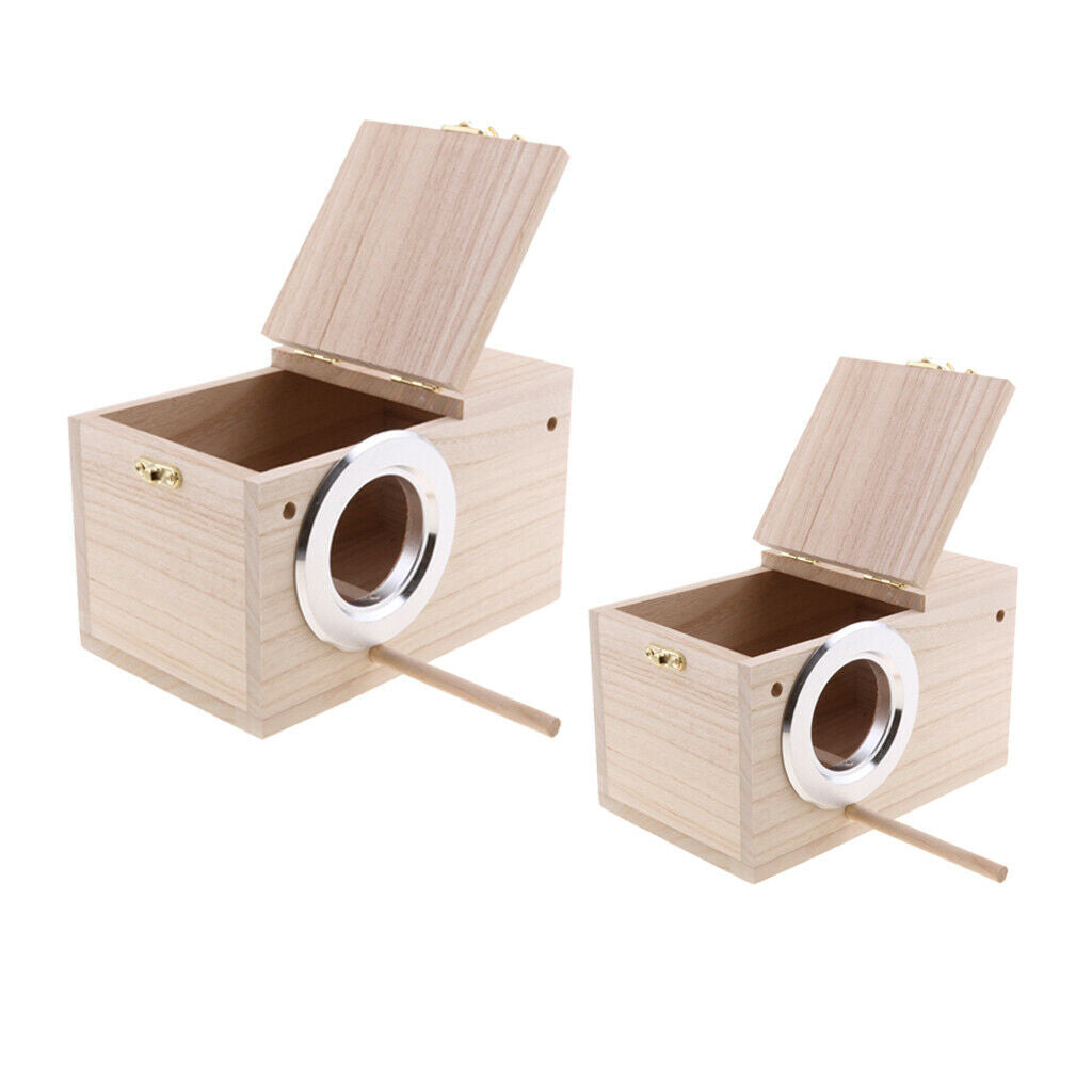 2 Pieces Breeding Wood Nest Box Nesting Roost Bird Canary Finch Budgie M & XL