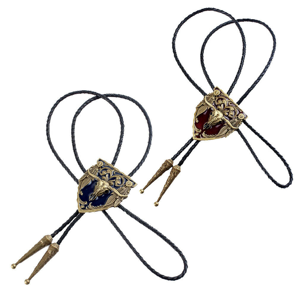 2 Pcs Male Bolo Tie Retro Style Bull Head Pendant Bolo Tie Jewelry Gift