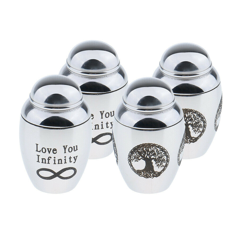 4pcs Stainless Steel Decorative Memorial Keepsake Cremation Urns Jar Locket