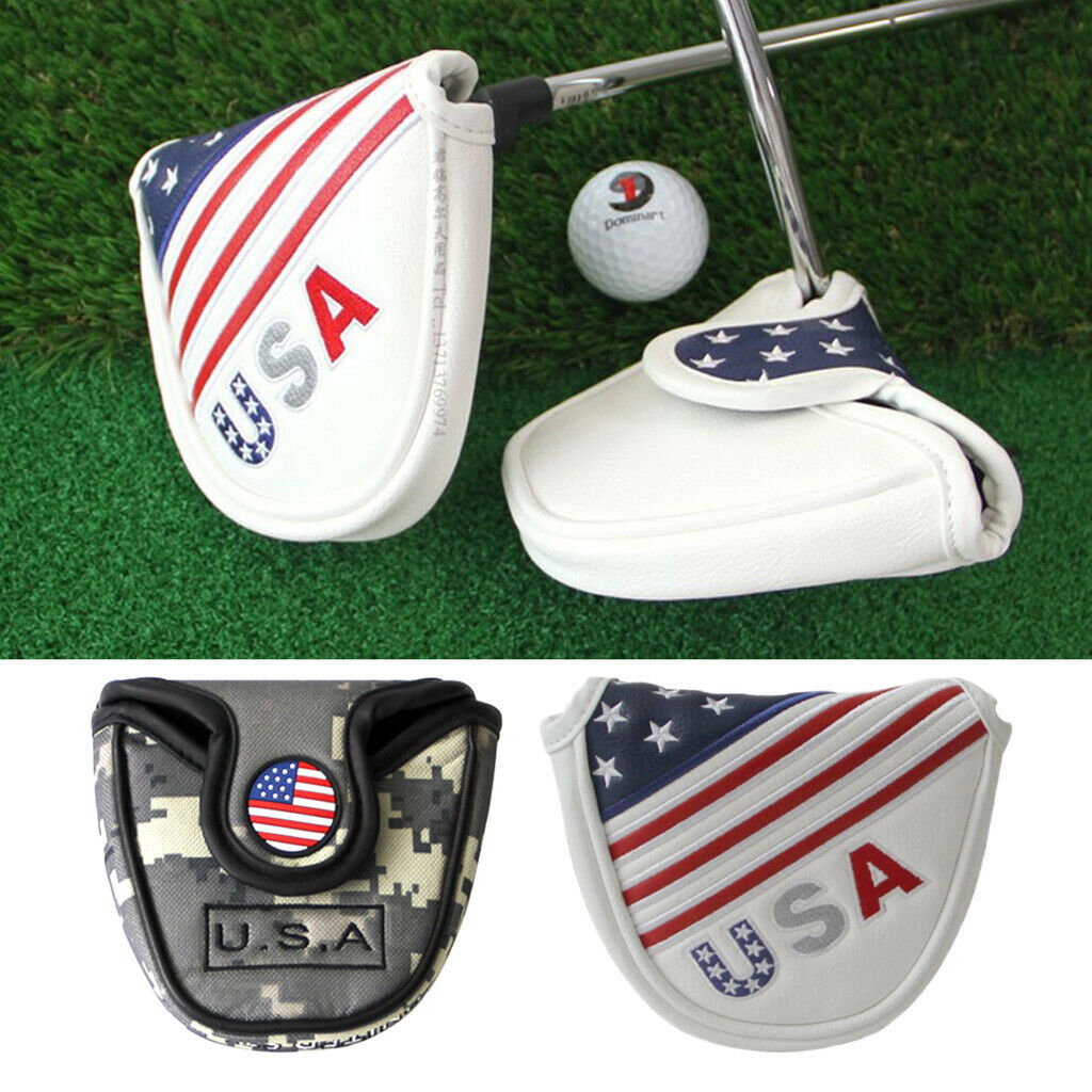 2Pcs PU Leather Golf Head Covers Headcover Magnetic Closure Mallet Putter