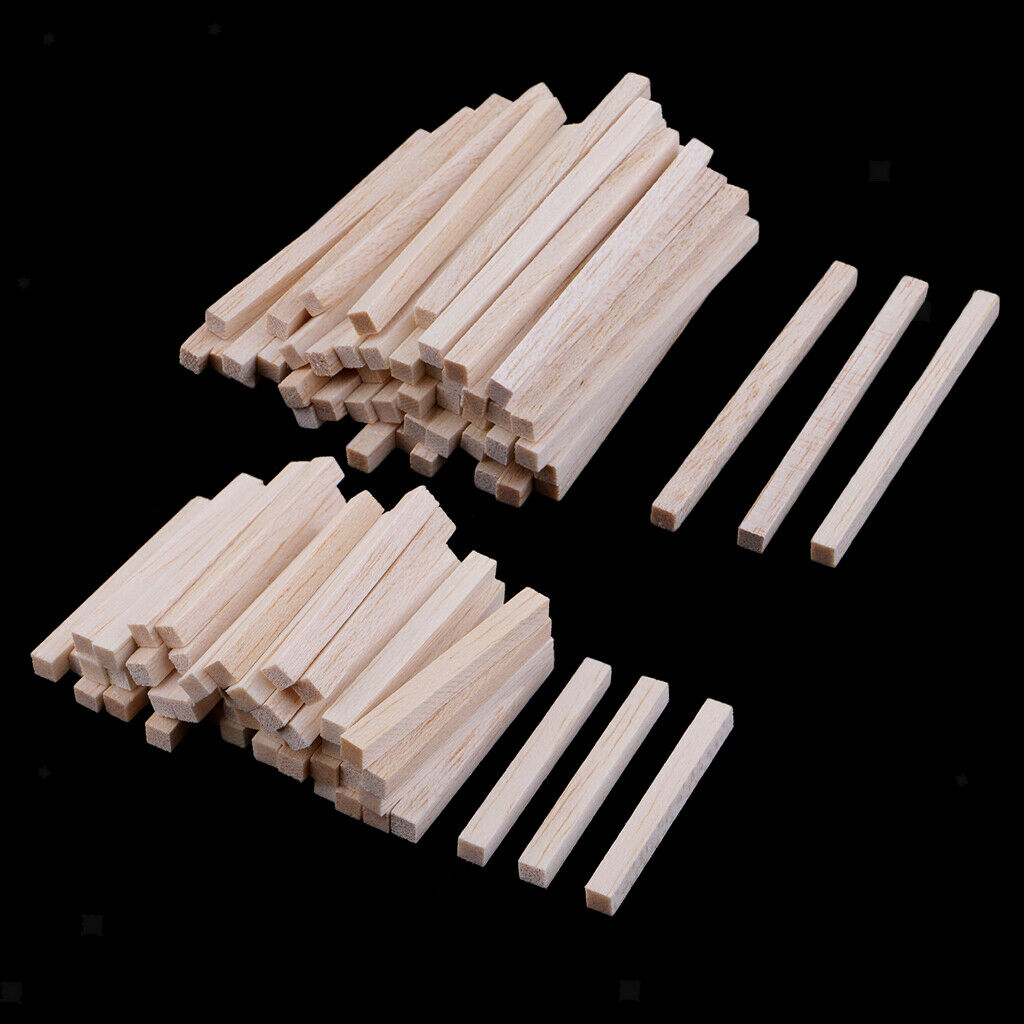 100 Lot Unpainted Balsa Sticks Wooden Dowel Rod Modelling Hobbies Art Crafts