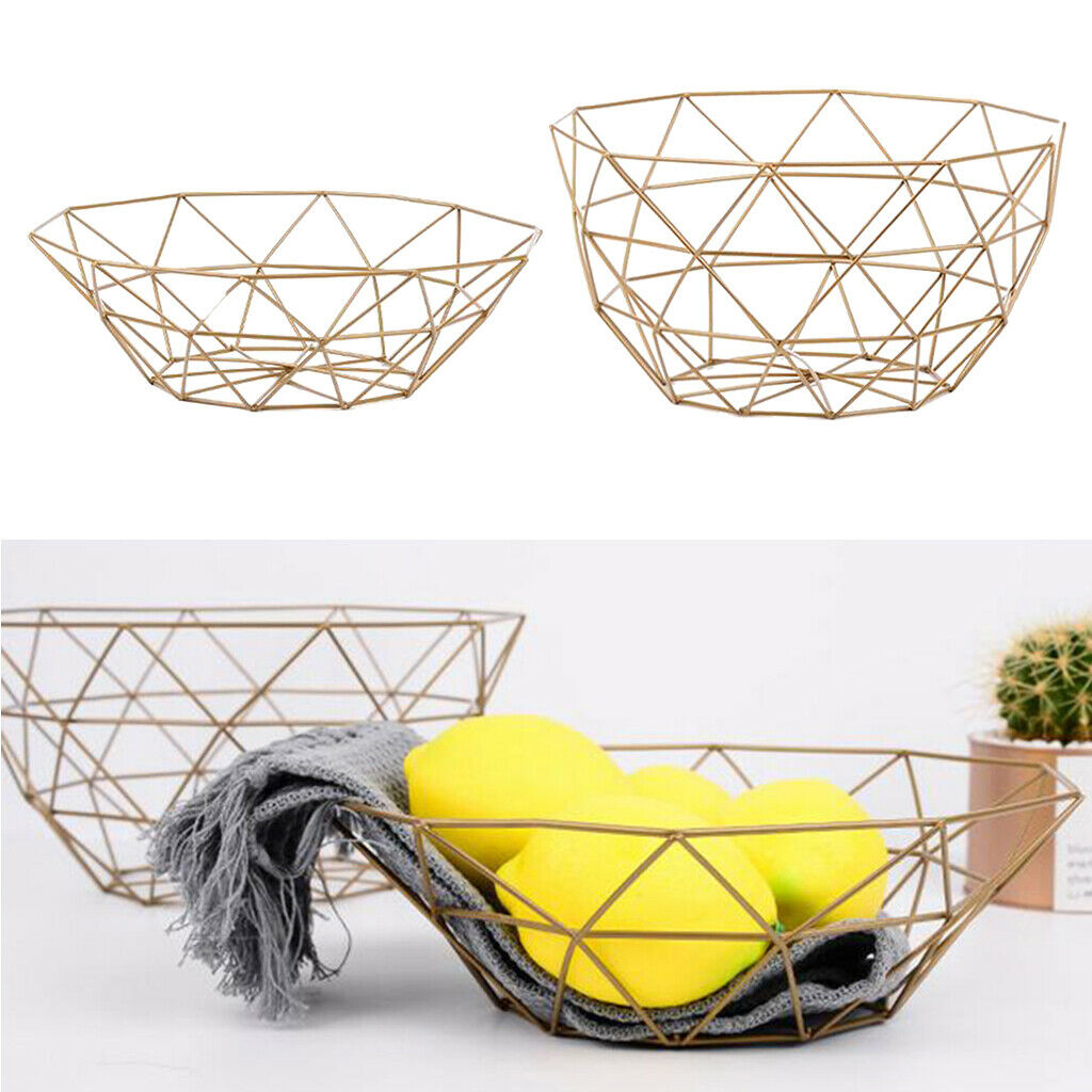2pcs Fruit Bowl Basket Copper Wire Geometric Design with Modern Styling