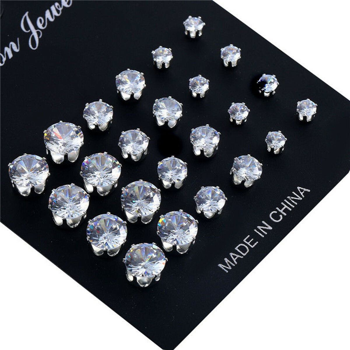 12Pairs/Set Crystal Zircon Stainless Steel Earrings Sets Women Ear Stud Jewelry