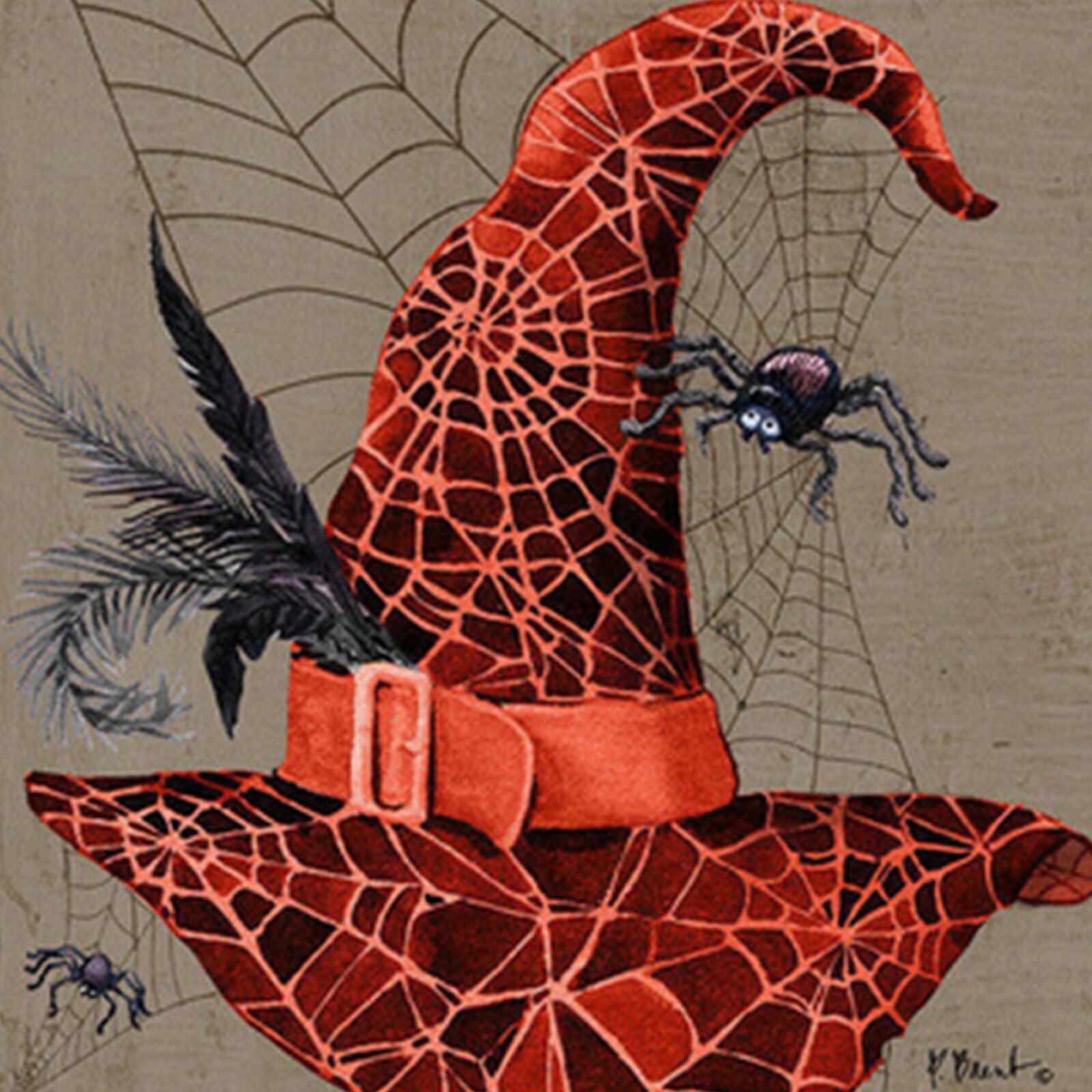 Toland Happy Halloween Hat 12.5 x 18 Spooky Witch Spider Web Garden Flag