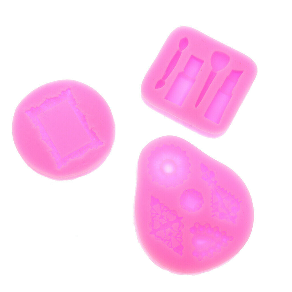 Set of 3 Silicone Fondant Cake Sugarcraft Mould Tools Lipstick Gem Frame