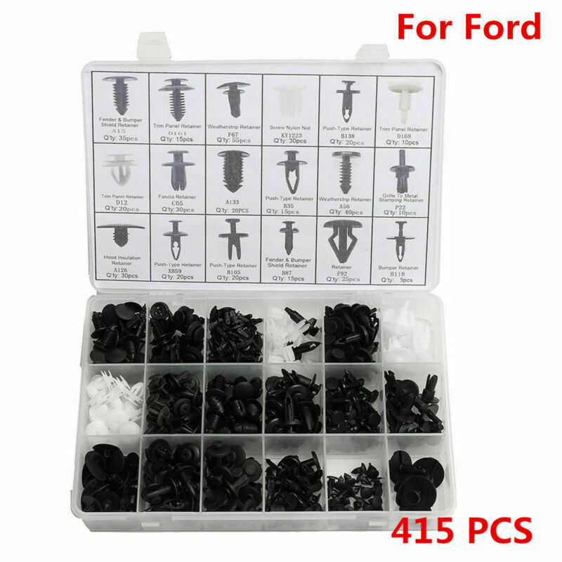 415pcs 18 Sizes Push Pin Rivet Bumper Door Panel Clip Retainer Fastener For Ford