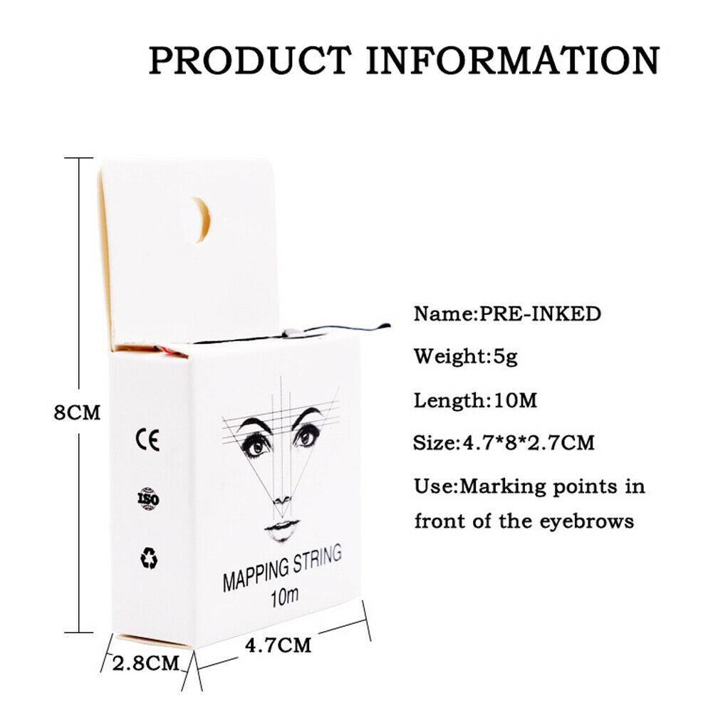 Pre-Inked Eyebrow Mapping String |Natural Bamboo Charcoal | Microblading PMU Kit