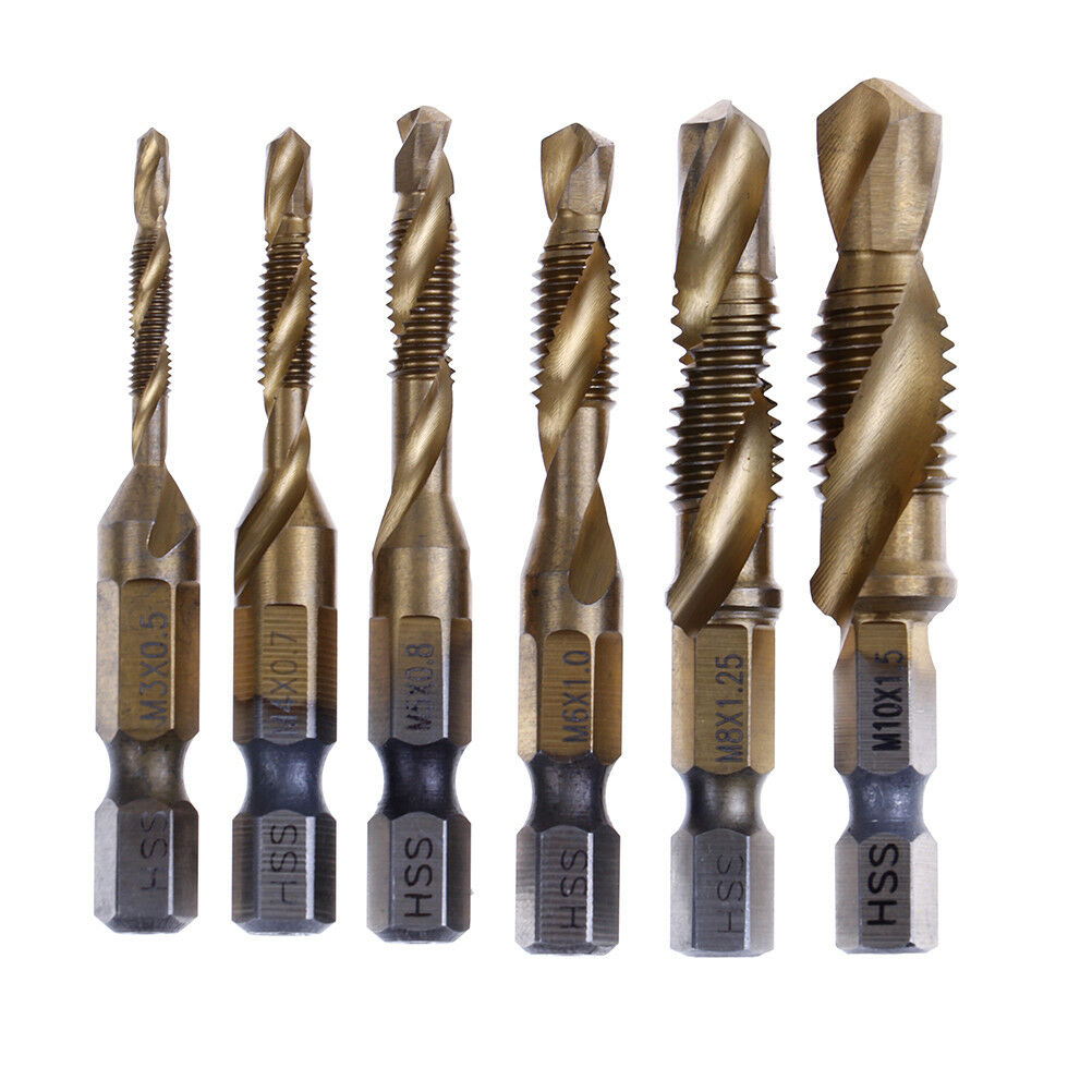 6pcs Hex Shank Titanium Plated Screw Thread Drill Bits Set Compound Tap M3-  Qx