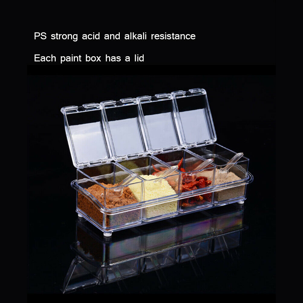 Four in One Waterproof and Moisture Proof Clear Seasoning Container with Spoons