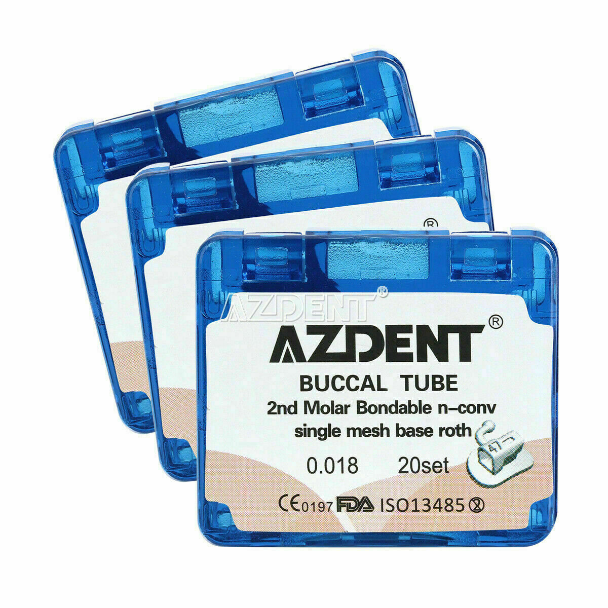 3Packs Orthodontic Bonding Buccal Tube N-Conv Roth 0.018 2nd Molar AZDENT Dental