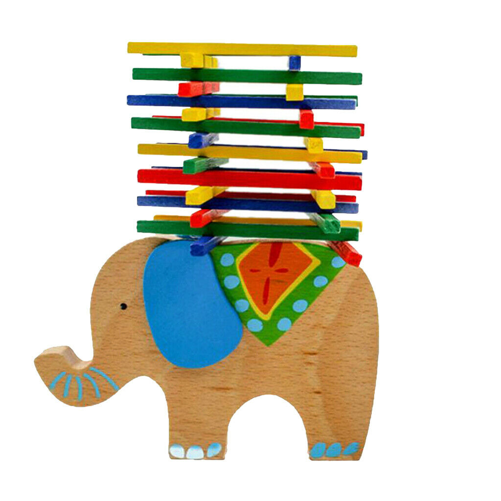 Wooden Elephant Balance Game Stacking Sticks Blocks Baby Kids Play Toys