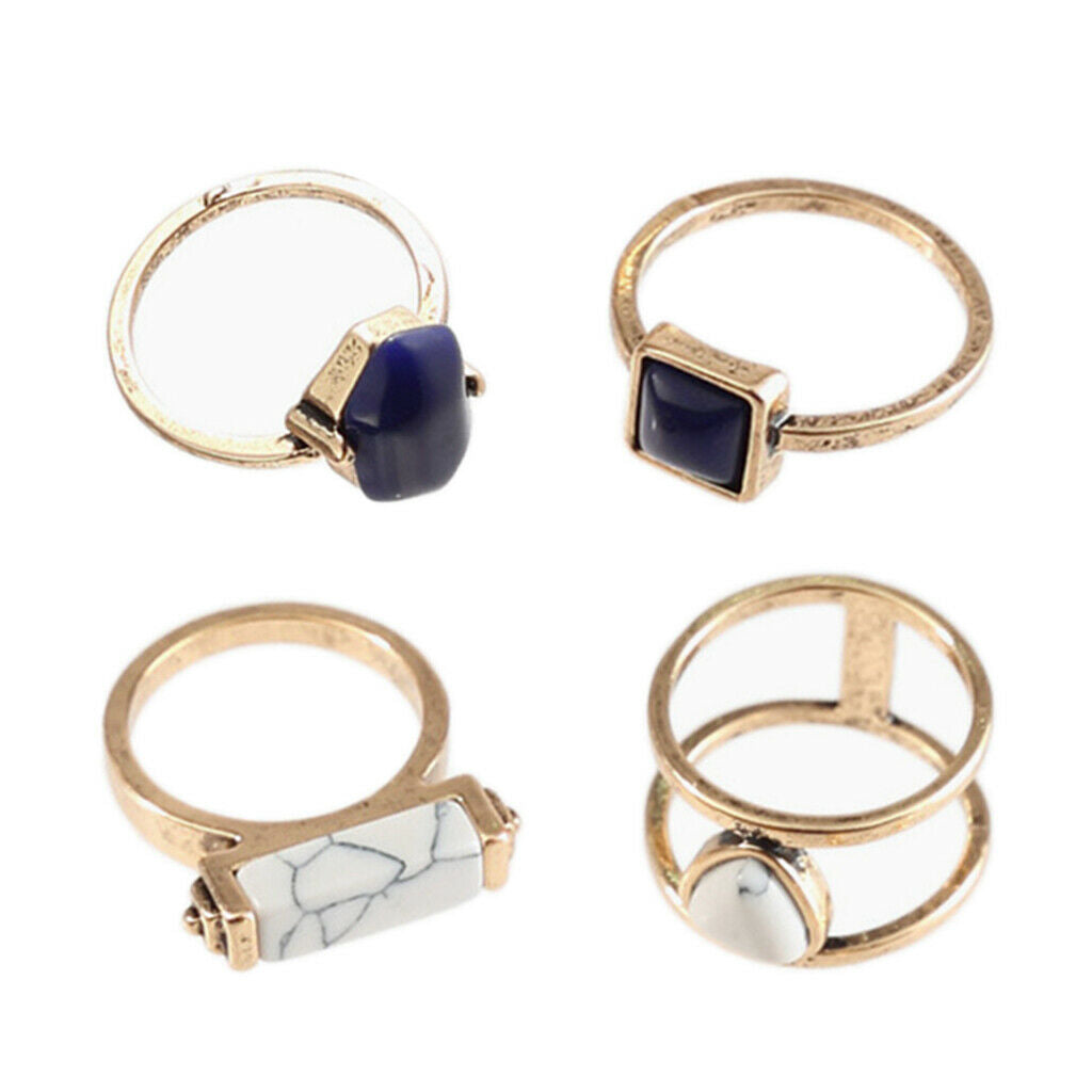 4 Pack Fashion Bohemian Style Women Rings Set Howlite Finger Ring Jewelry