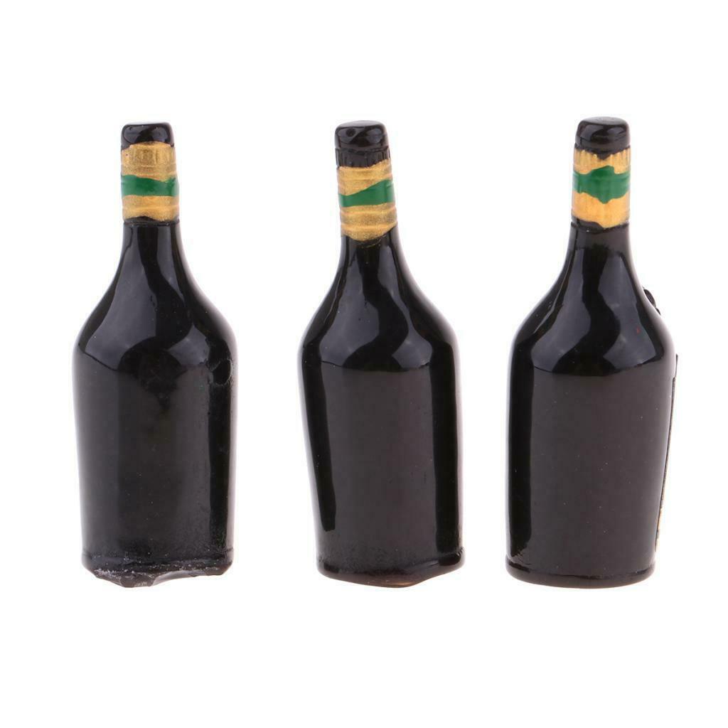 3 Pieces 1:12 Mini Glass Wine Bottles Pub Bar Decoration Ornament Accessory