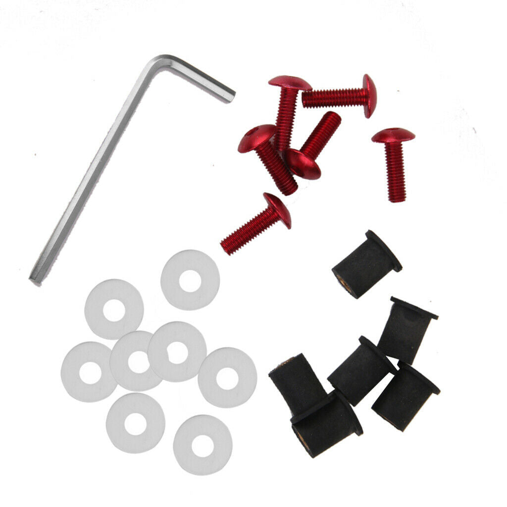 Motorcycle Fairing Bolts/ Windshield Screws/ Windscreen Bolts, 12 Piece (Red &