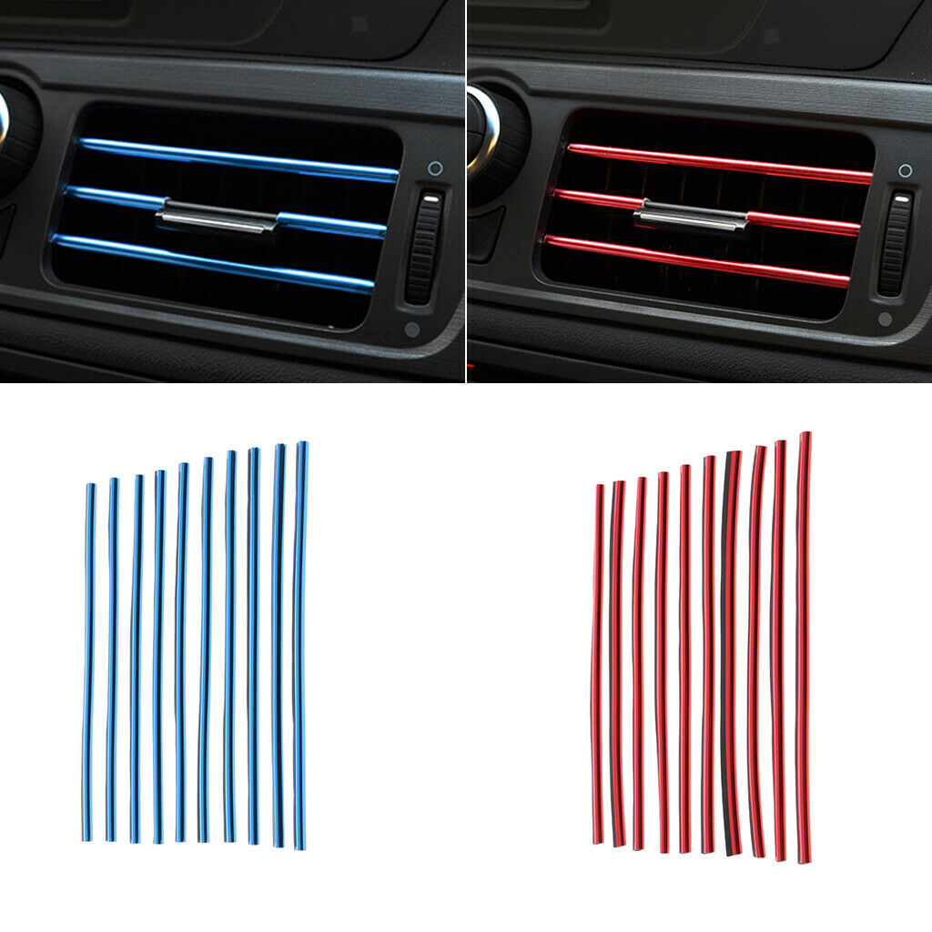 20pcs/set Car Chrome Air Conditioner Outlet Vent Trim Grille Strip Red+Blue
