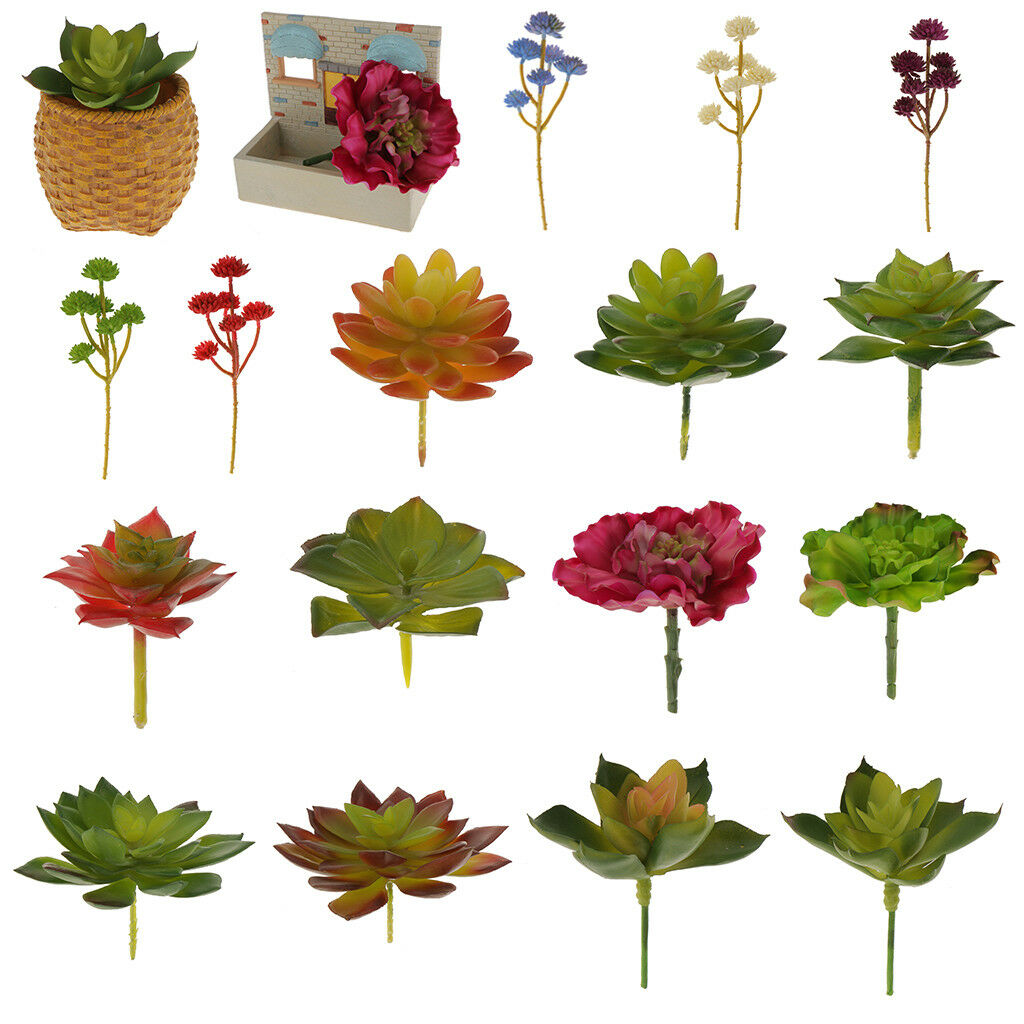 Artificial Succulent Lotus Flower Heads Foliage Grass Plant Decor Red