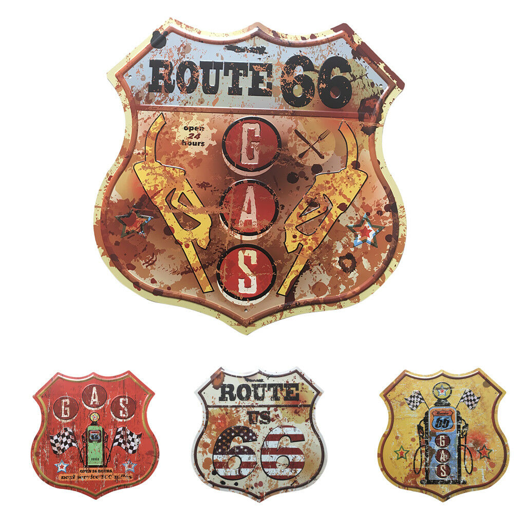 Shield Metal Retro Tin Signs Wall Plaque Pub Bar Man Cave Route 66 US Art 1
