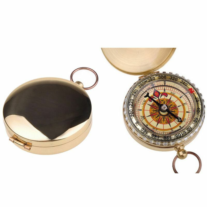 Luminous Camping Hiking Pocket Brass Golden Compass Portable Compass