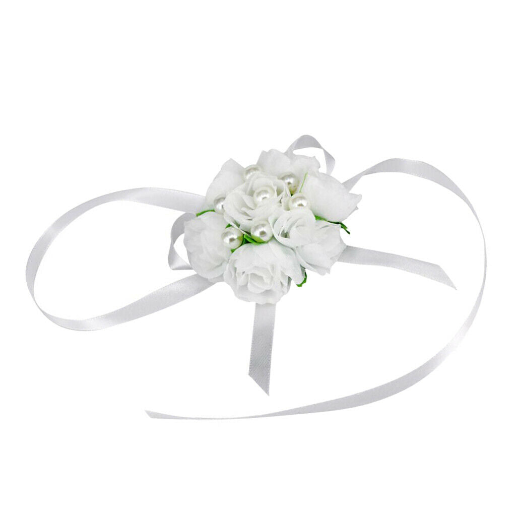 Wedding bracelet flowers bow leaves flower girl bridesmaid, white