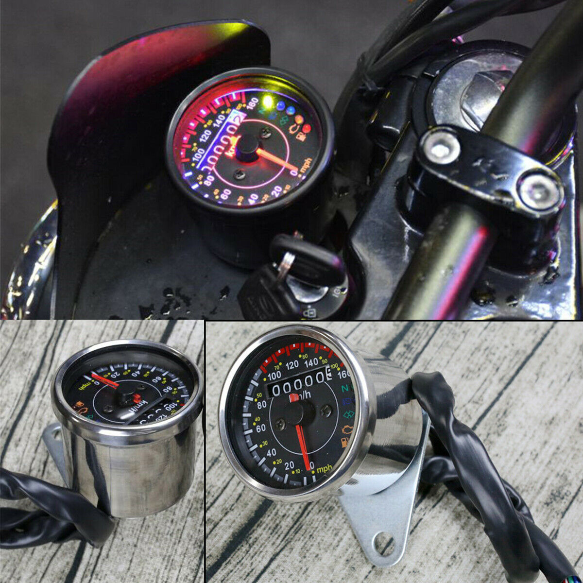 Motorcycle Mechanical Odometer Speedometer KM/H MPH OIL Pump Indicator Light