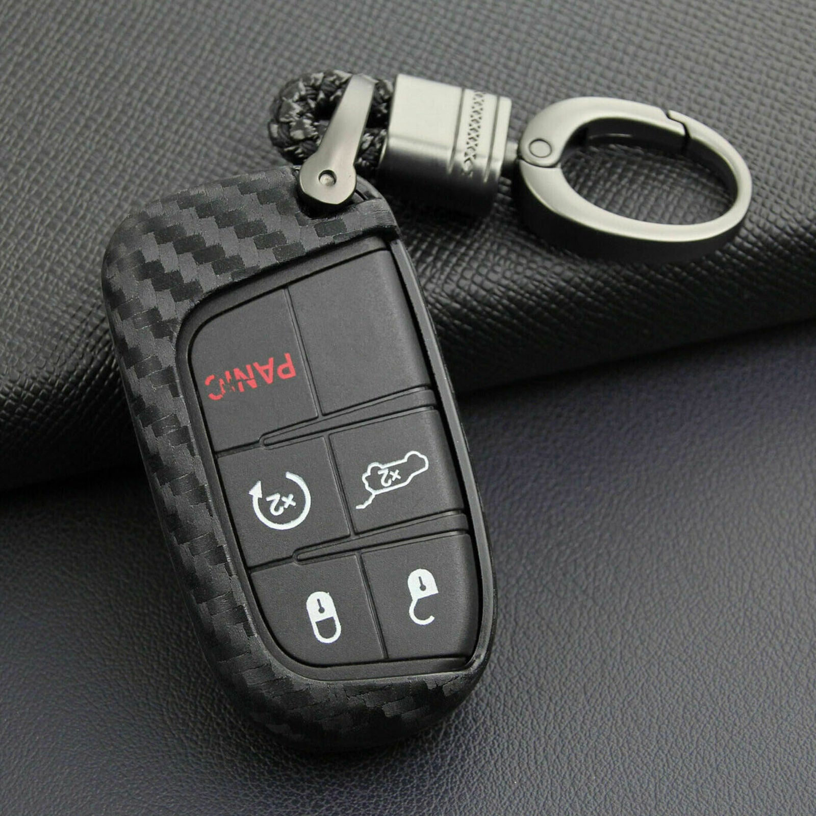Carbon Fiber Key Fob Chain For Jeep Dodge Chrysler Accessories Case Rings Bu
