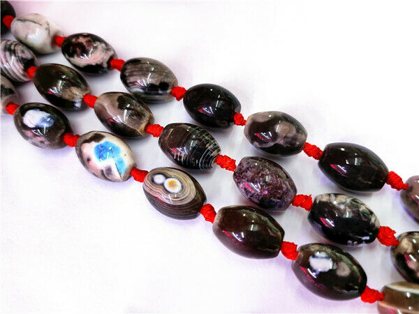 1 Strand 16x12mm Blue&Black Dream Fire Agate Oval Rice Loose Beads 15.5" HH8541