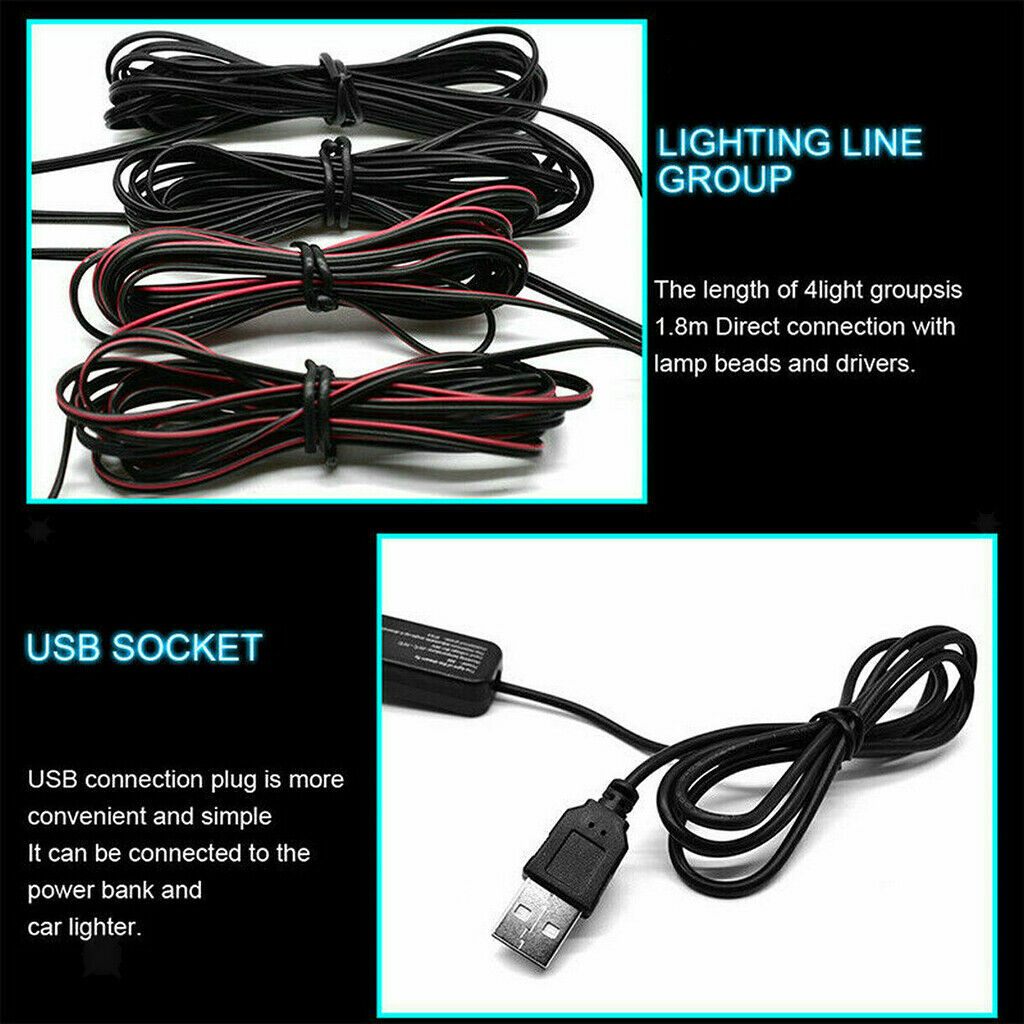 USB Auto Car LED Lamp Light Interior Footwell Seat Ambient Decor Neon Lamp