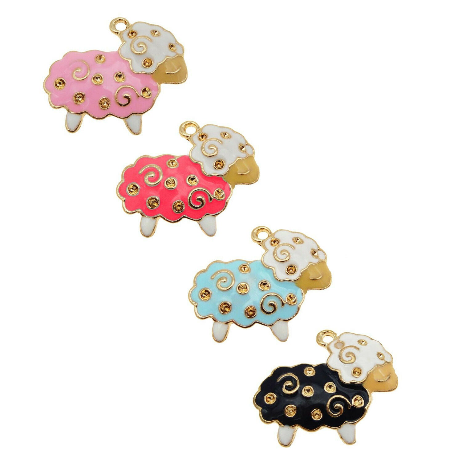 8PCS Assorted Mini Sheep Enamel Charm Animal Alloy Pendant Jewelry Craft 12x15MM