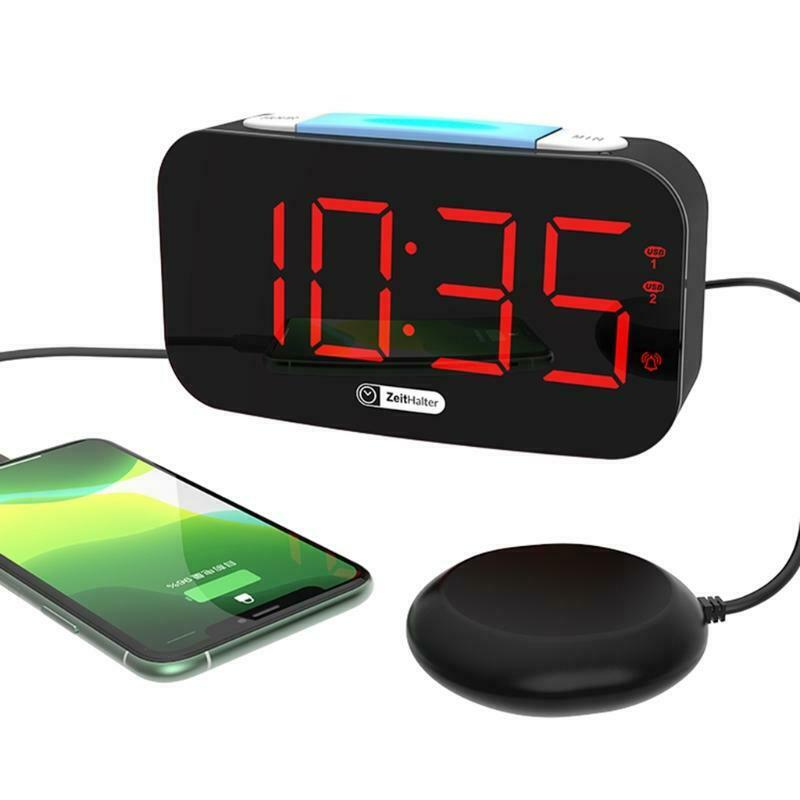 Loud Alarm Clock with Vibrating Bed Shaker Dimmer Night Light USB Charger Snooze