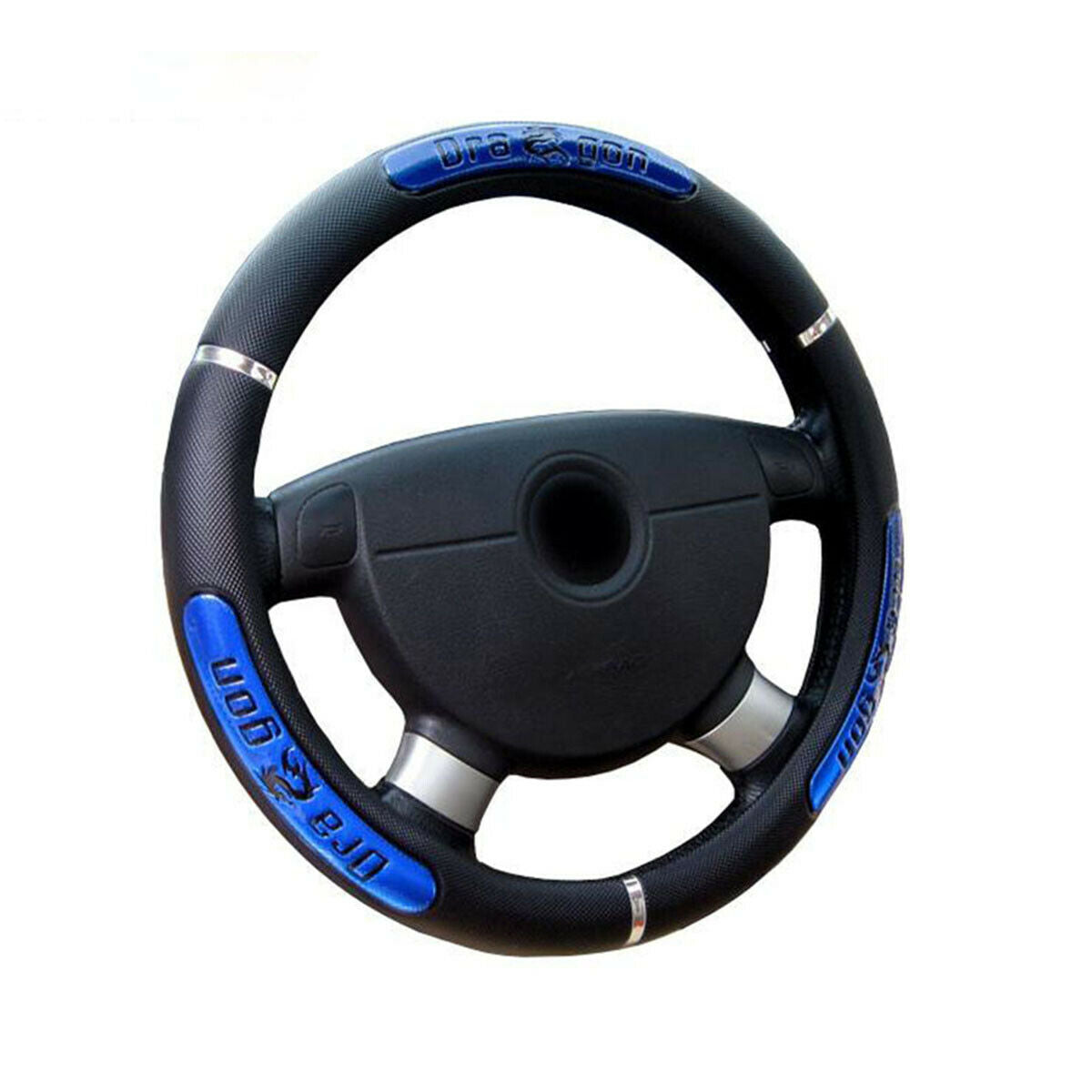 High Quality Non-Slip Steering Wheel Cover 15"38cm Black Leather  Dragon Pattern