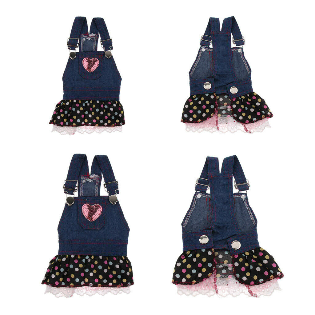 Cute Heart Pattern Pet Dog Cat Denim Chiffon Skirt Dress Clothes S
