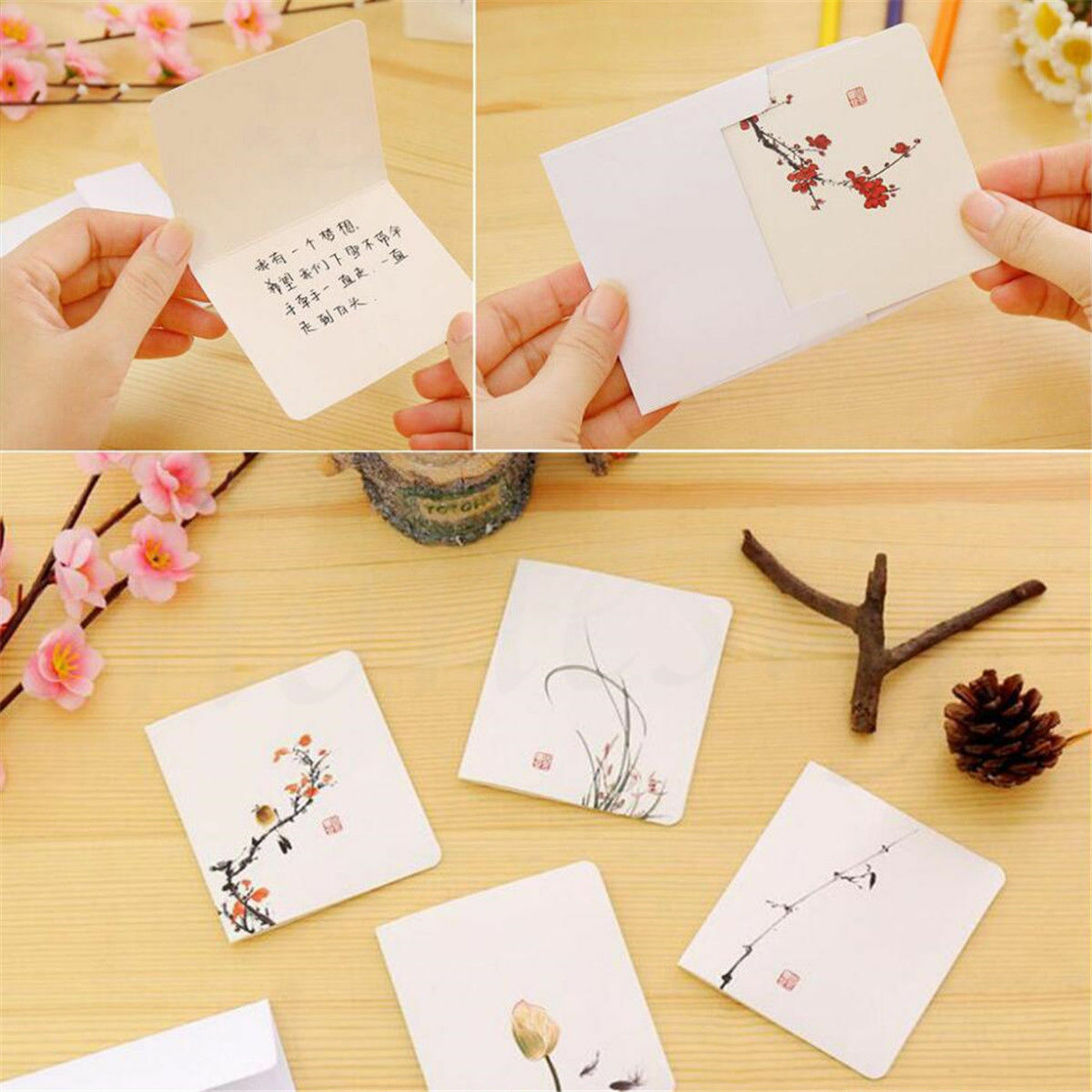 4pcs Chinese Style Flower Greeting Cards With Paper Envelope Holiday Card Random