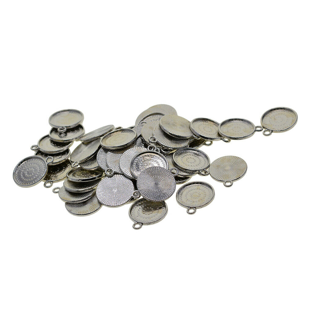50Pieces Single Loop Round Connector Trays Blank Bezel Settings Pendant Charm