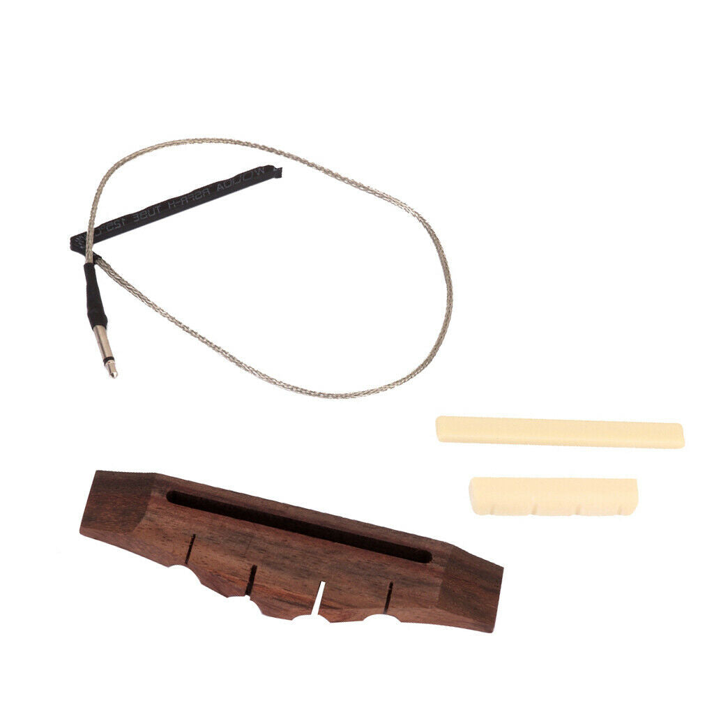 Set Of Rosewood Ukulele Bridge&Piezo Pickup&Saddle&Nut Guitar Replacement