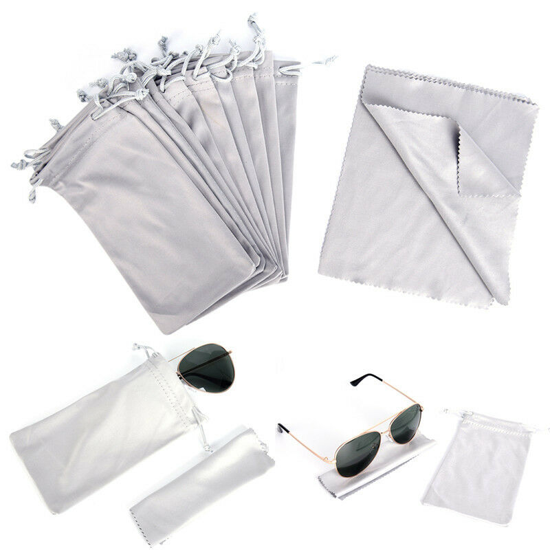 Sunglasses Glasses Eyewear Pouch Soft Carry Case Bag drawstring+ Cleaning Cl Pb