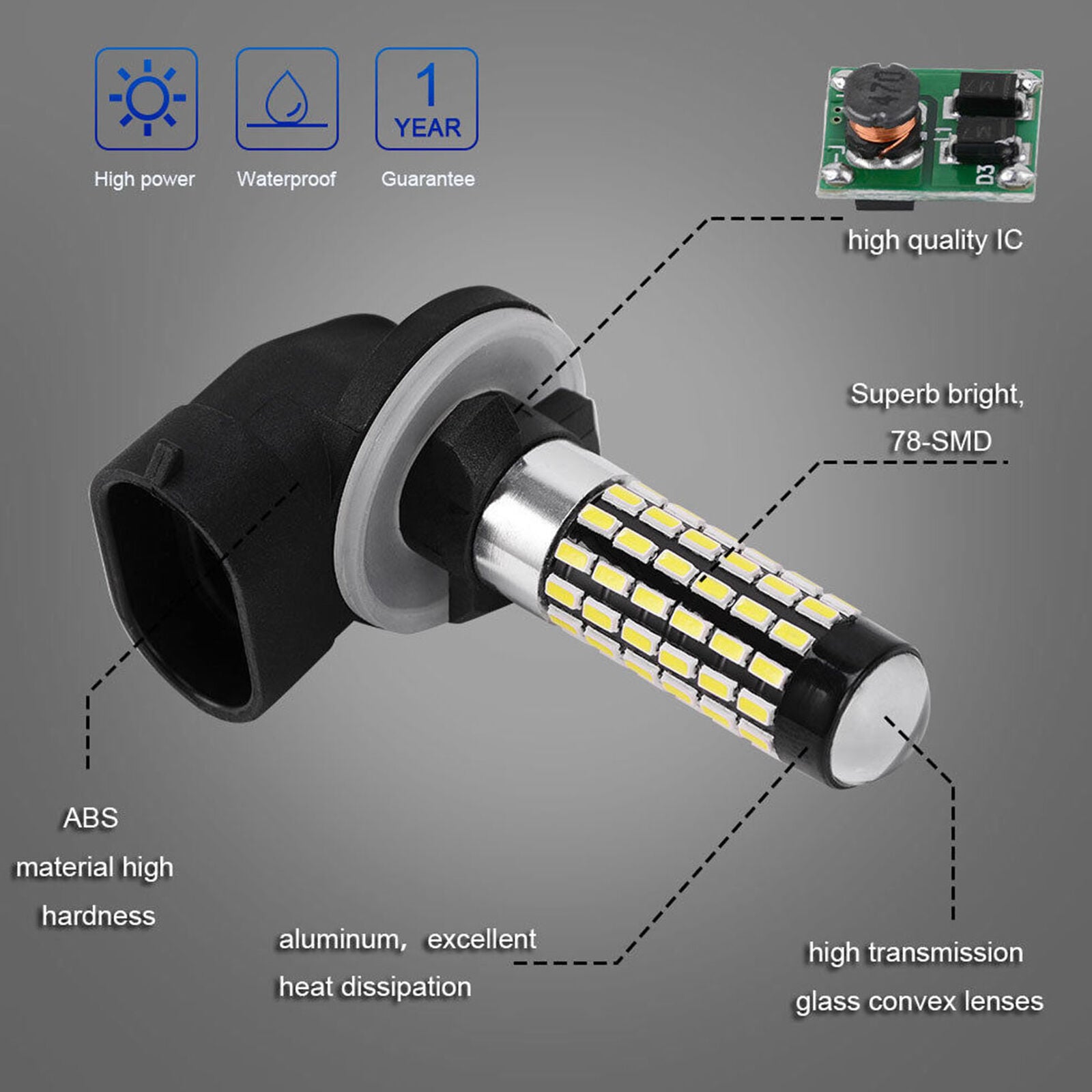 2pcs White 6000K 881 LED Bulb 78SMD 3014 Fog Driving light DRL 862 889 894 New