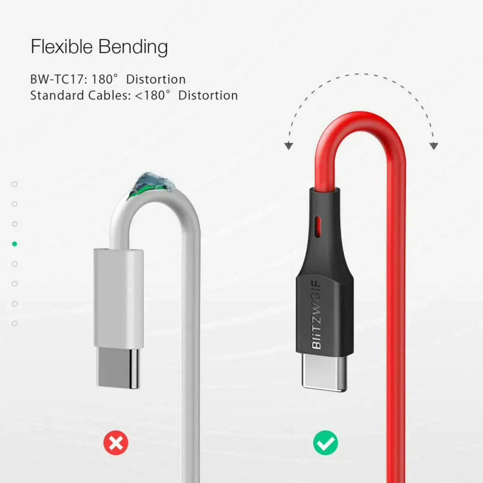 BlitzWolf 0.9m USB PD Type-C to Type-C Fast Charge Charger Data Sync Cable Cord