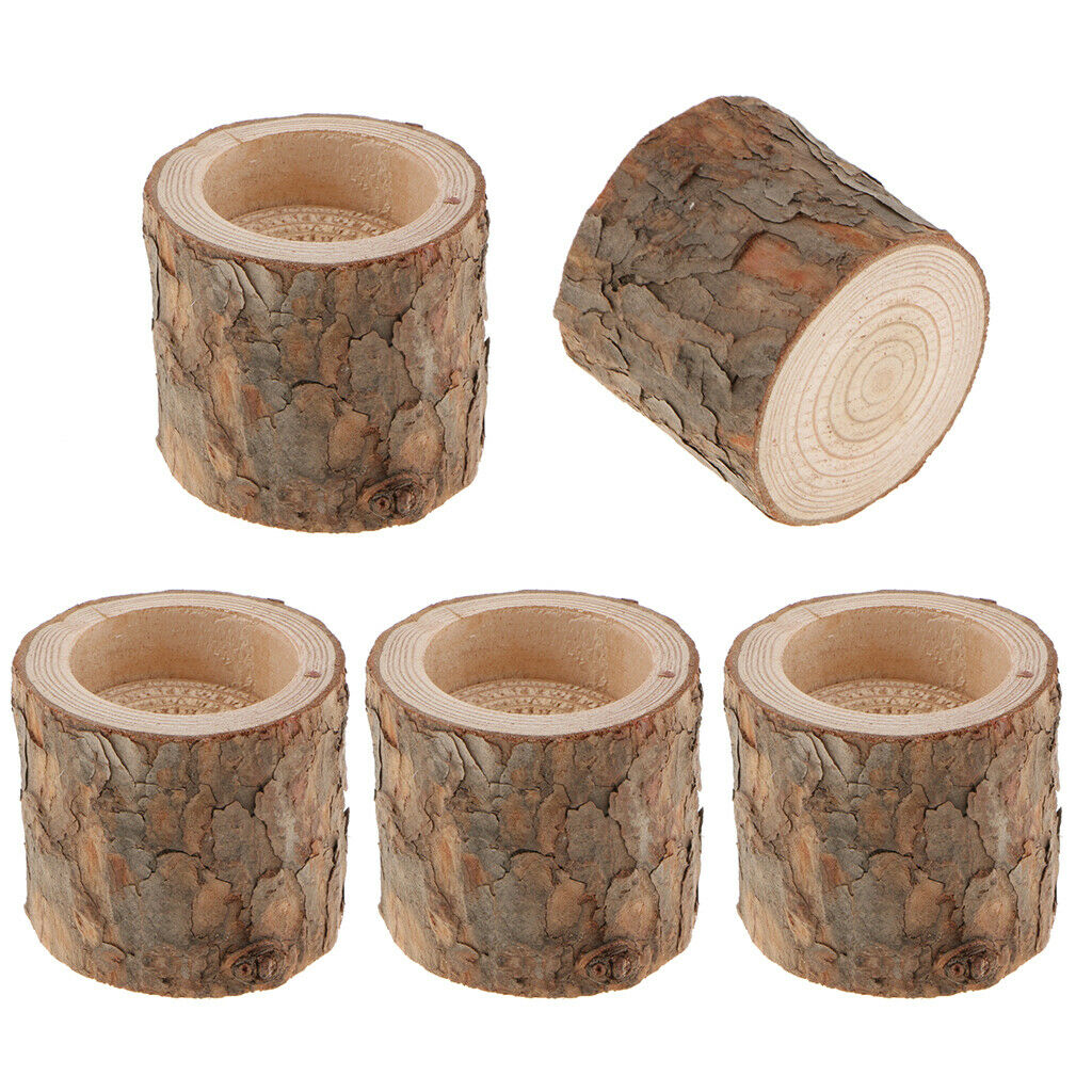 Set of 5 Tree Stump Candle Holder Tea Light Candlestick Decorative Votive