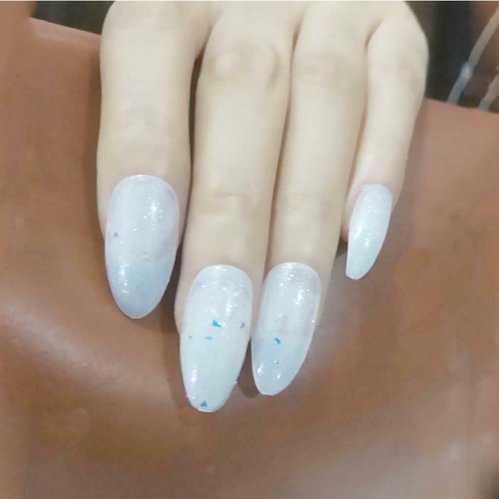 24pcs Oval Ballerina French False Nails Full Cover Nail Art Decor Tips White
