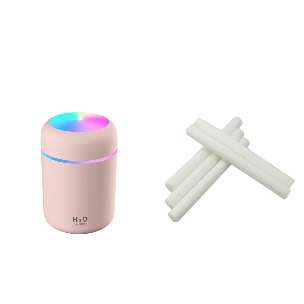 Pink USB diffuser humidifier with essential oils + 5 sticks
