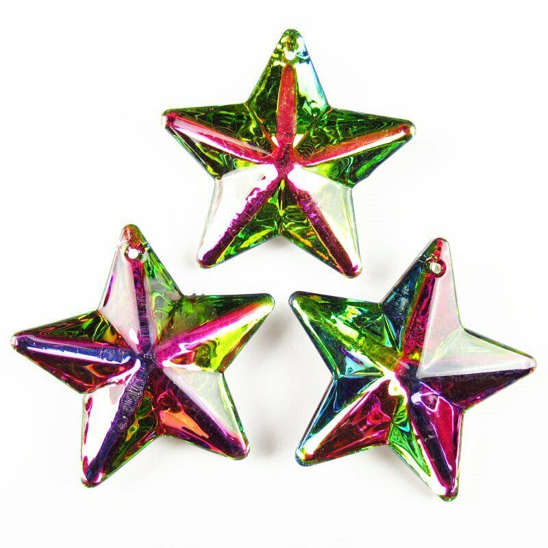 2Pcs 49x48x10mm Carved Rainbow Titanium Crystal Star Pendant Bead 25g A-331SJ