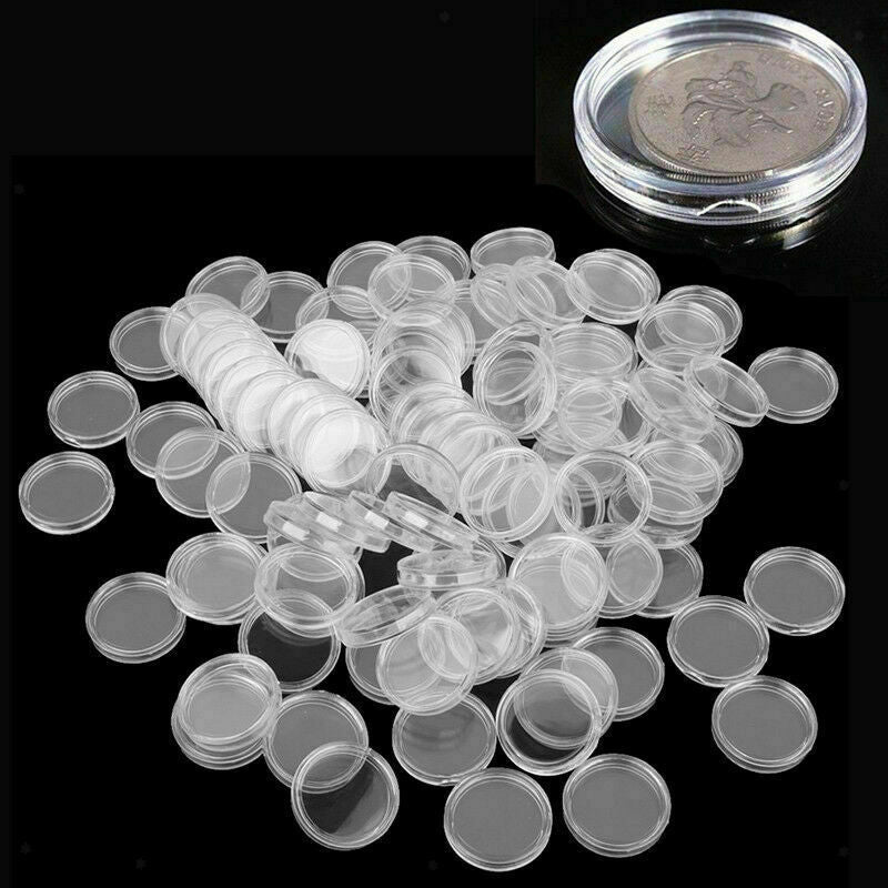 100pcs Clear Round Coins Capsules Protection Collectible Containers 26mm Dia