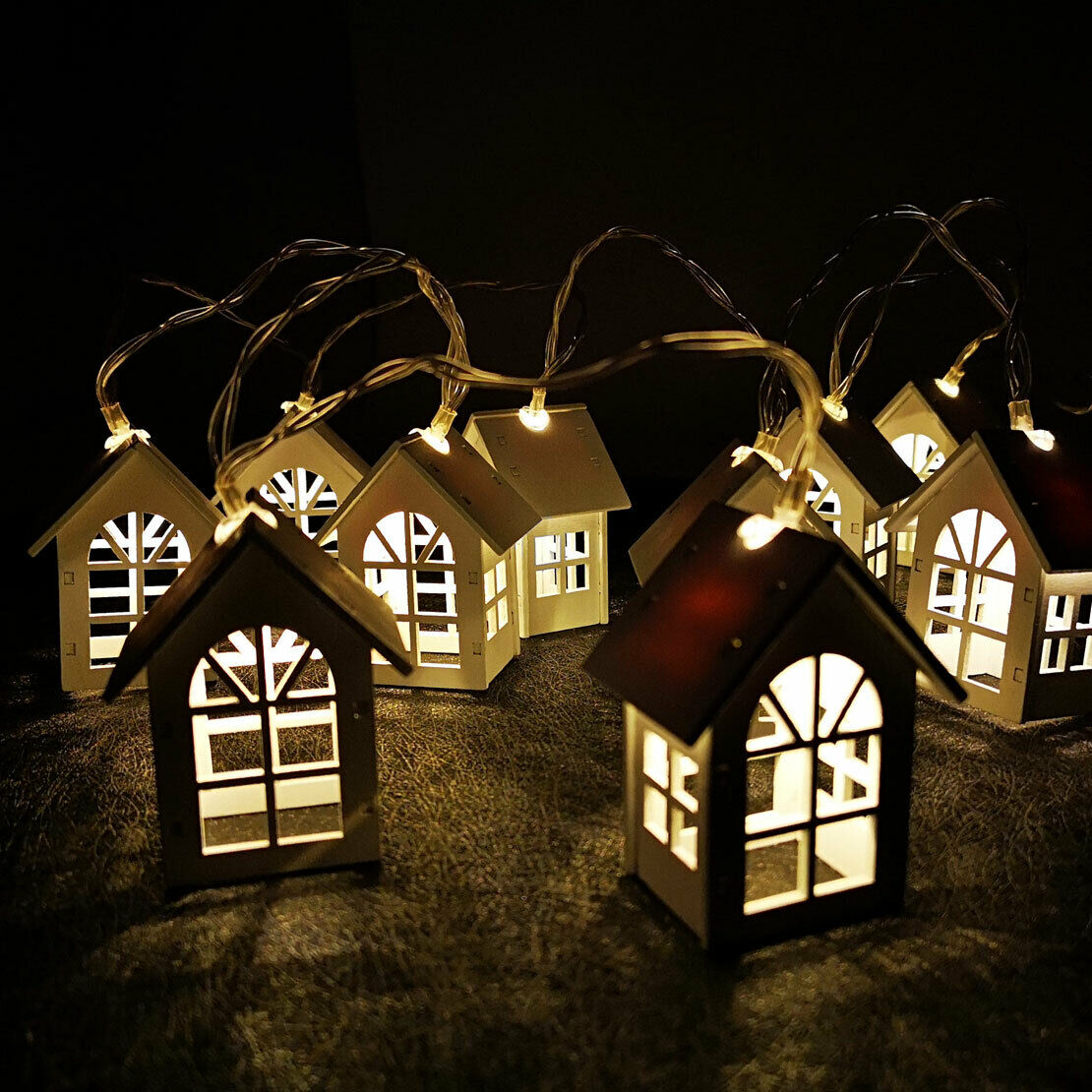 Mini Wood House LED Light Lamp Christmas Tree Hanging Ornaments Decoration as