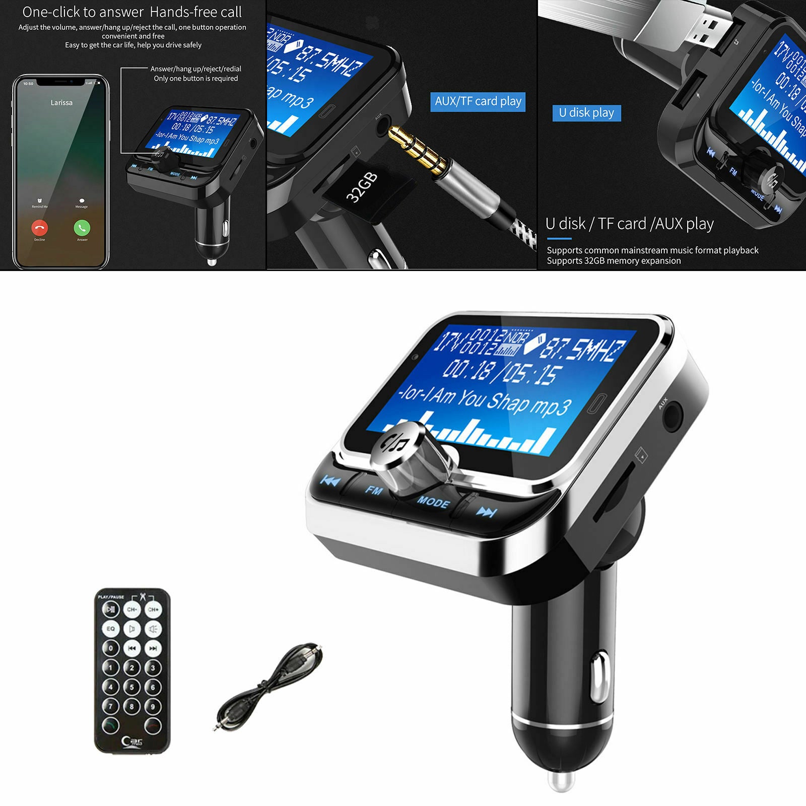 Bluetooth FM Transmitter Car Charger Quick Charging Handsfree Calling