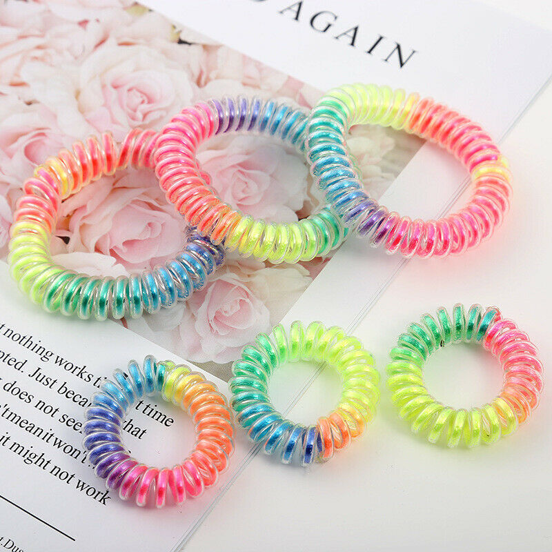 10pcs Rainbow Phone Wire Hair Ties No Crease Ponytail Spiral Hair Ties Plastic