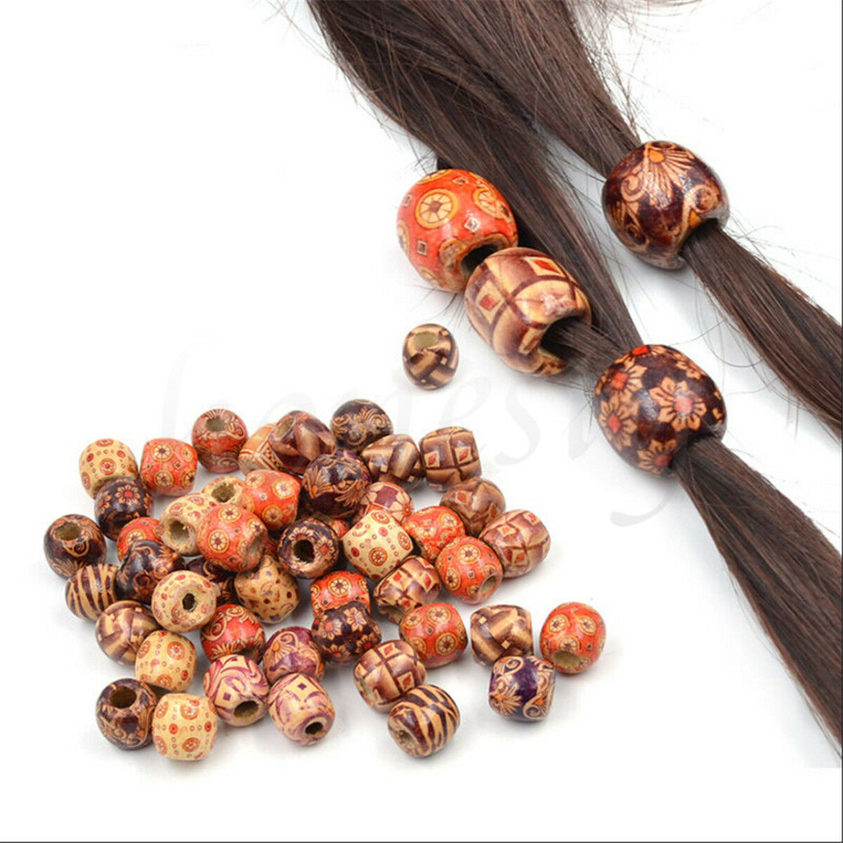 50Pcs Wooden Dreadlock Hair Beads for Braid Hair Extension DIY Jewelry Craft