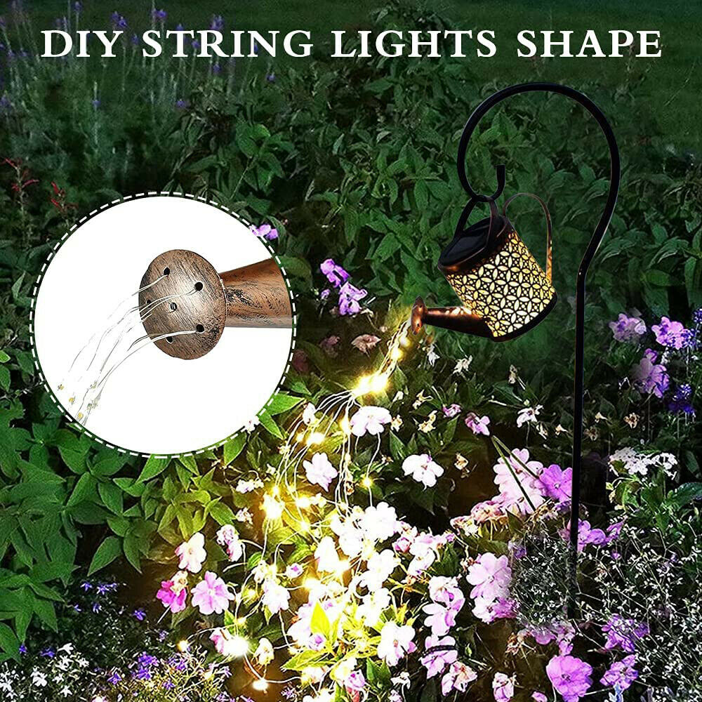Solar Power LED Watering Can String Light Outdoor Garden Art Waterfall Decor