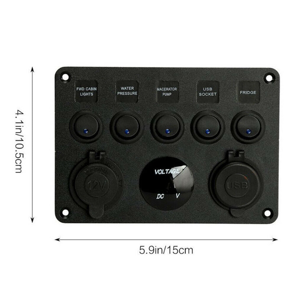 5 Gang LED Rocker Control Panel Switch Circuit Charger 12/24V-Yacht RV Car
