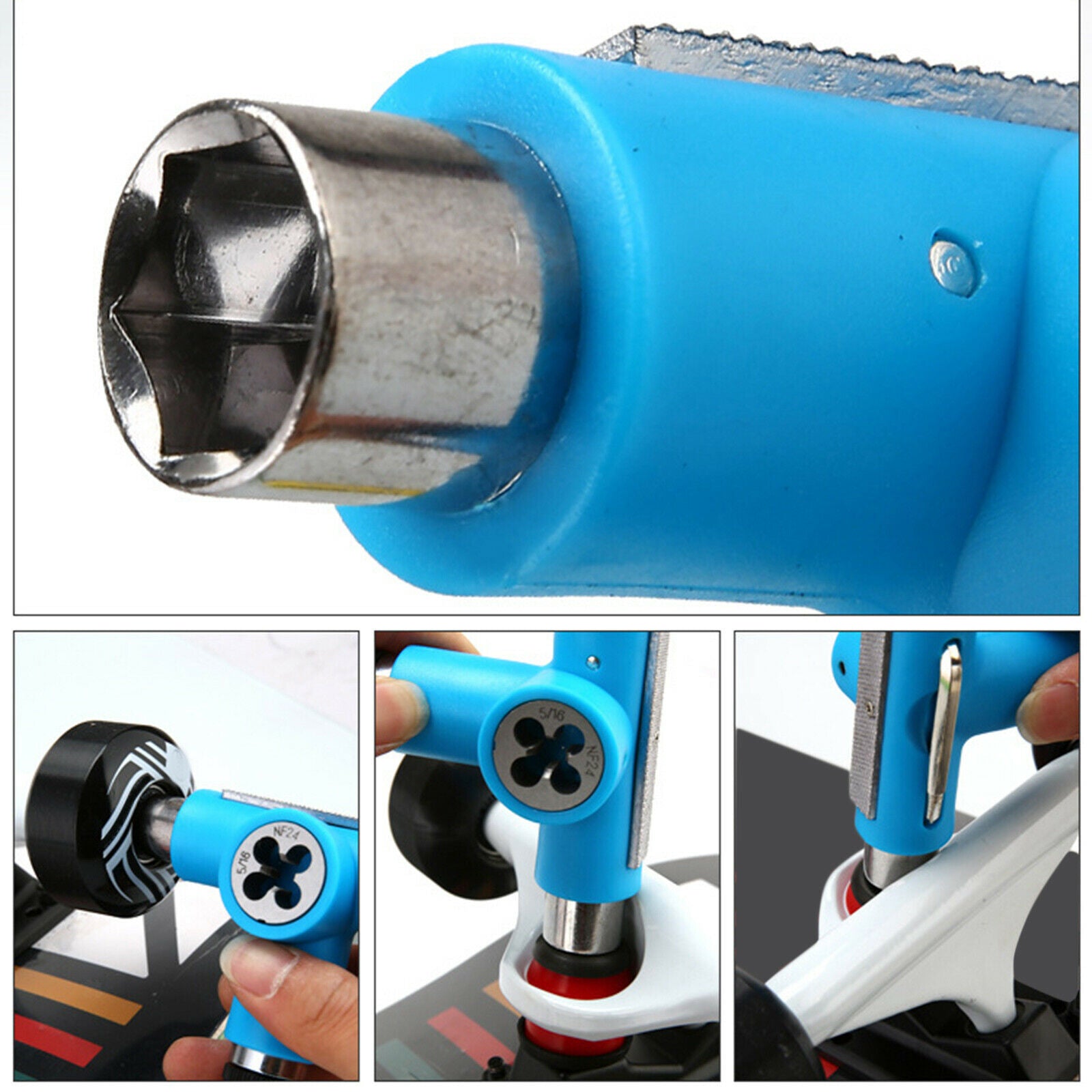 Skateboard Roller Skate Longboard T Tool Wrench Spanner Screwdriver Blue