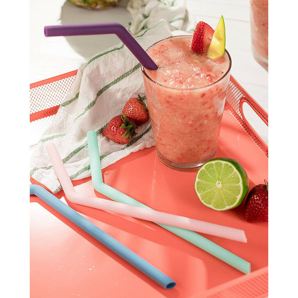 Silicone Straws Bent Stainless Steel Metal Cocktail Drinking Mixing Straw Curved